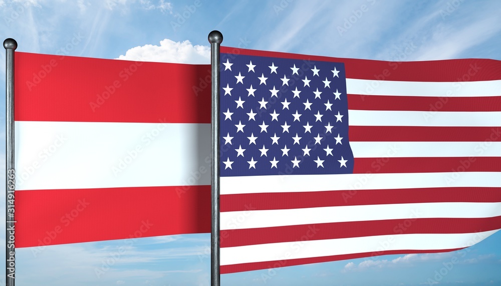 Fototapeta premium 3D illustration of USA and Austria flag