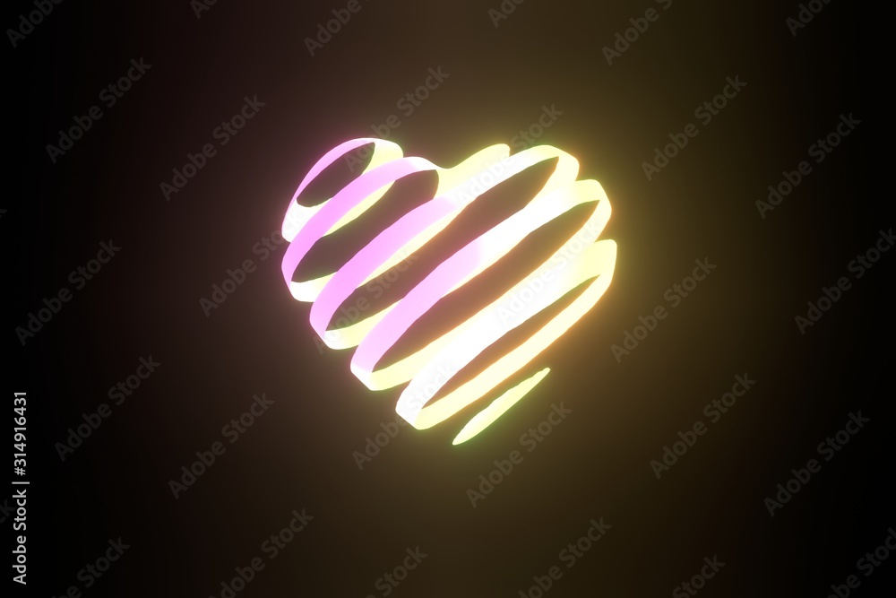 Fototapeta premium Flying heart made of colorful bright ribbons. 3D rendering. Symbols of love for happy women, mother, valentines day, birthday greeting card.