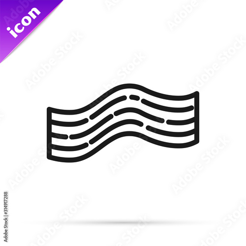Black line Bacon stripe icon isolated on white background.  Vector Illustration