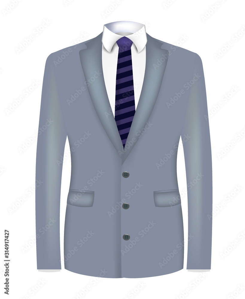 Grey man suit with striped tie. vector