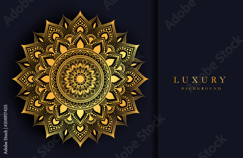 Luxury background with gold islamic mandala ornament on dark surface