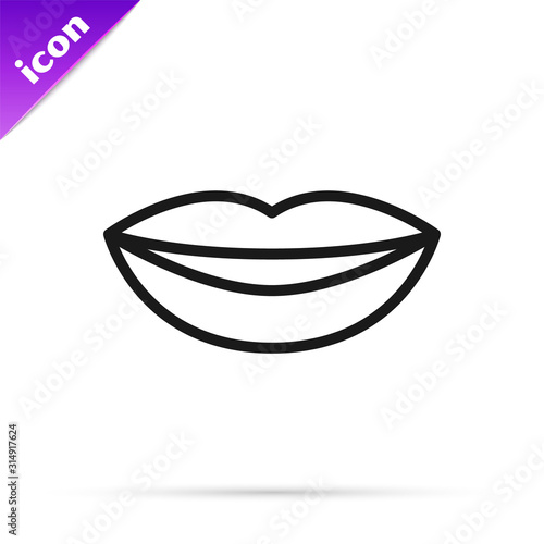 Black line Smiling lips icon isolated on white background. Smile symbol.  Vector Illustration