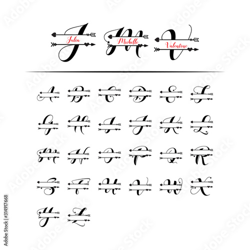 Set of initial love monogram split letter vector isolated