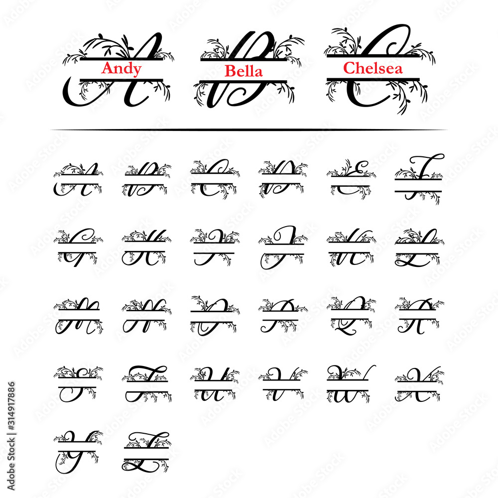 Naklejka premium Set of initial decorative plant monogram split letter vector
