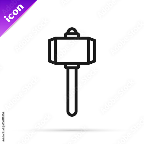 Black line Battle hammer icon isolated on white background.  Vector Illustration