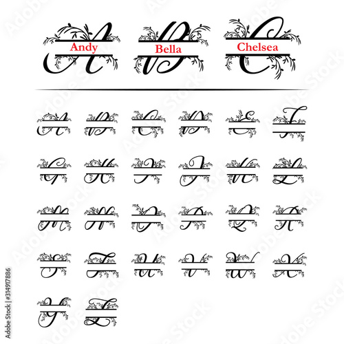 Set of initial decorative plant monogram split letter vector