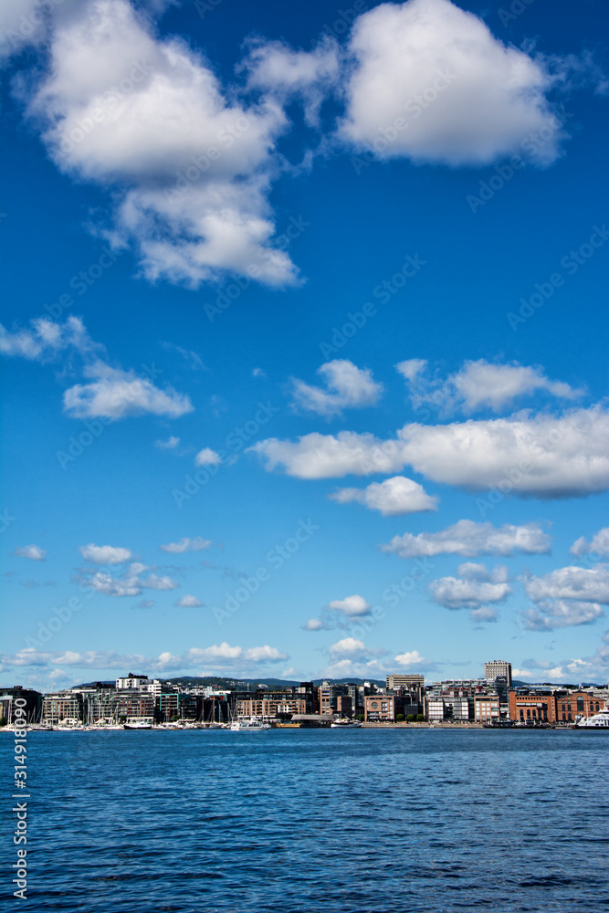 District Aker Brygge of Oslo with bay and sky
