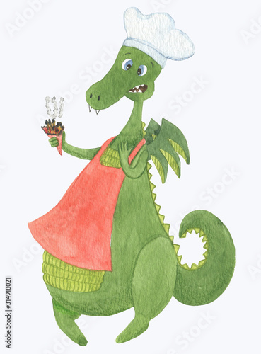 Funny dinosaur trying to cook