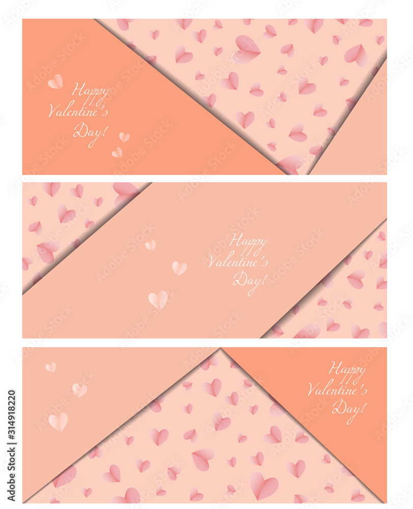 Valentine's day banner. Background with paper cut effect and gradients hearts. Copy space for your text. Gift card, advertising, poster conceptual model.