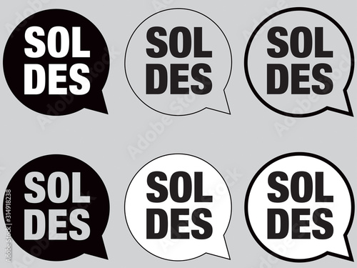 BULLE SOLDES NOIR ET BLANC FLÈCHE À DROITE