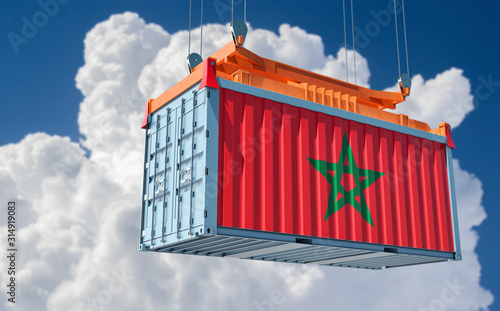 Fototapeta Naklejka Na Ścianę i Meble -  Freight container with Morocco flag. 3D Rendering