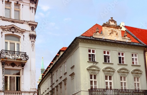 Palugyayov palace (left) and spire of St. Martin cathedral (centre) in Bratislava, Slovakia