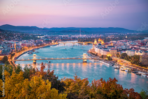 Budapest. Panoramic cityscape of Budapest, from viewpoint, capital city of Hungary, during sunset.