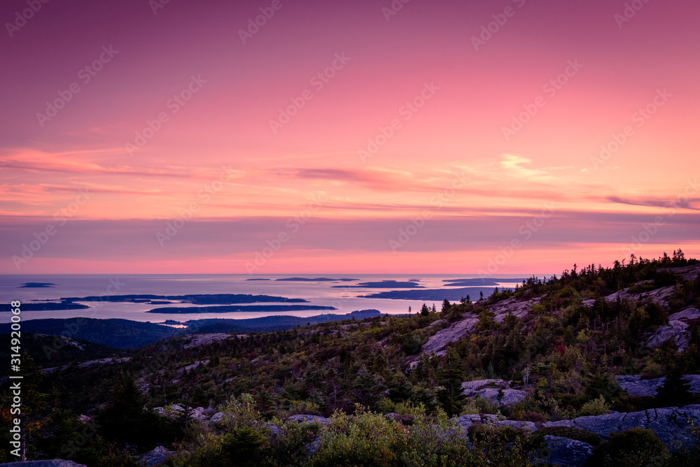 Sunset over frenchman bay in Acadia national park