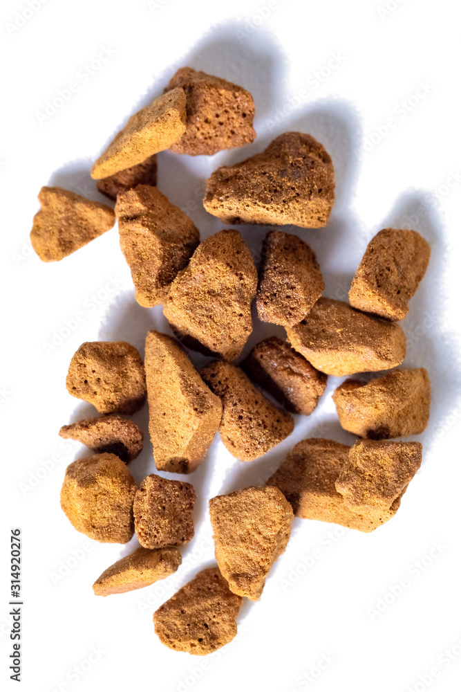 Scattered instant coffee on a white background, energetic drink Scattered instant coffee on a white background, energetic drink