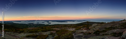 Panoramic view Bar harbor and the frenchman bay from Cadillac mountains in Acadia