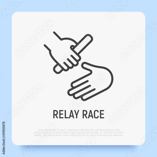 Race relay thin line icon. Symbol of teamwork, trust, cooperation, partnership. Modern vector illustration.