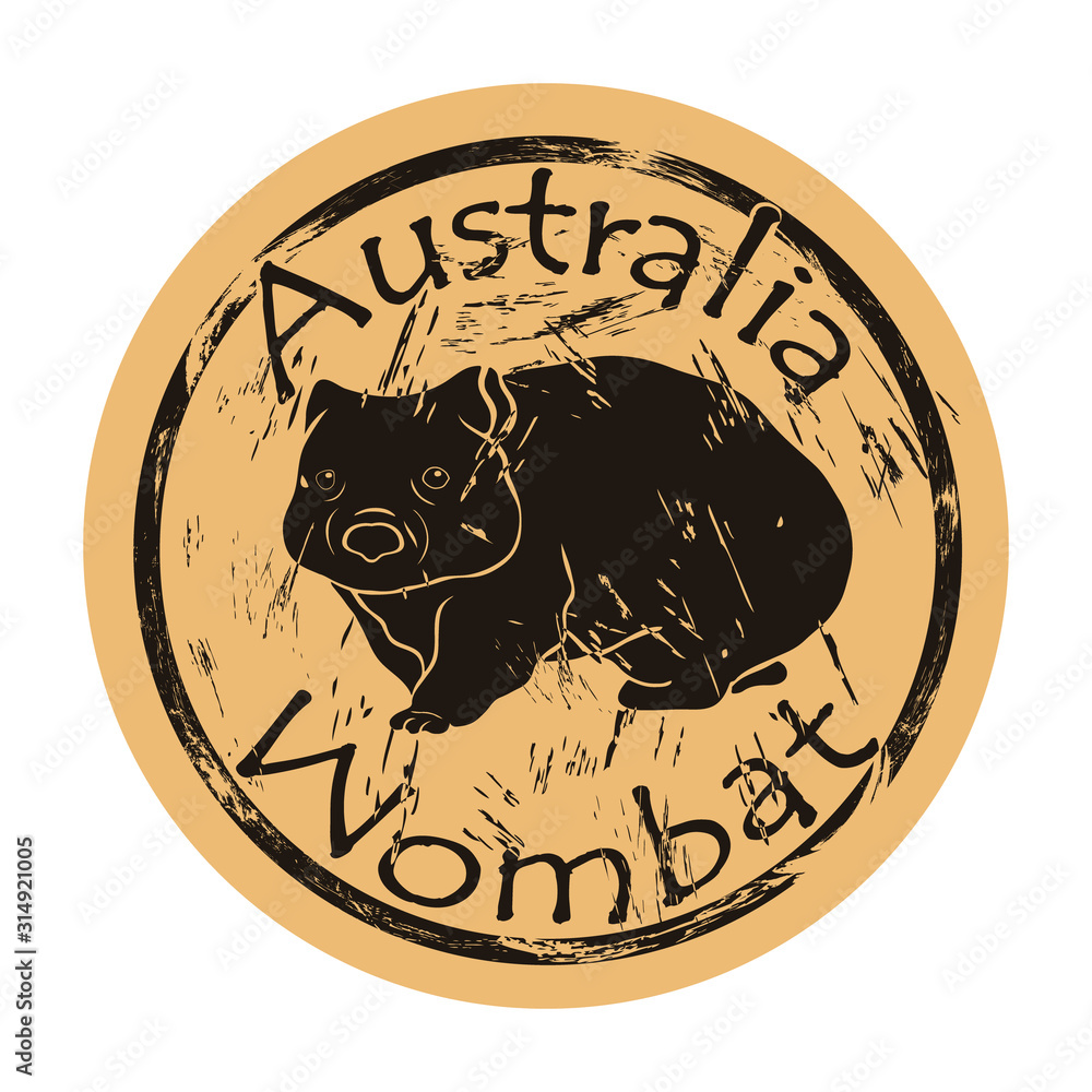 Wombat silhouette icon vector round shabby emblem design, old retro
