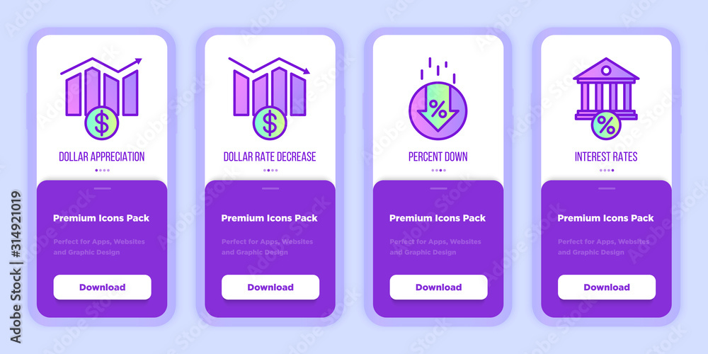 Rate cut mobile user interface with copy space. Thin line icons: dollar ...