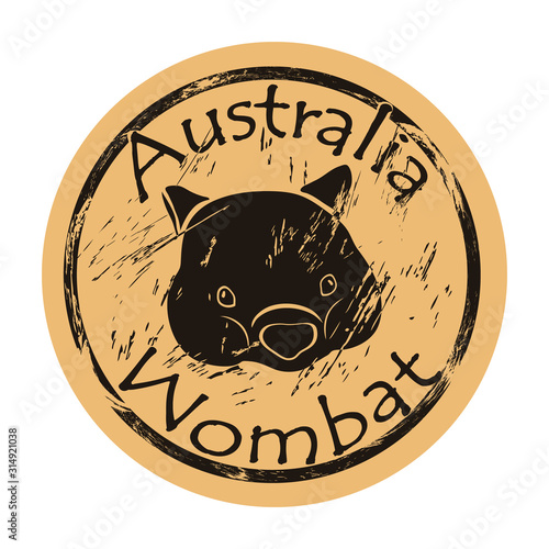 Wombat profile head silhouette icon vector round shabby emblem design, old retro style. Australian animal logo mail stamp on craft paper. Realistic wombat design shape vintage grunge sign.