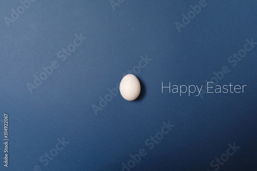 Happy easter decoration background  white eggs. Easter card with copy space. Top view