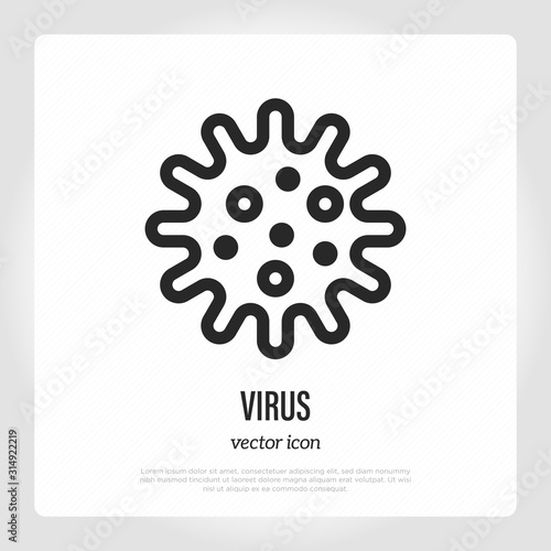 Virus thin line icon. Microscopic organism, bacteria, parasite or allergen. Vector illustration.