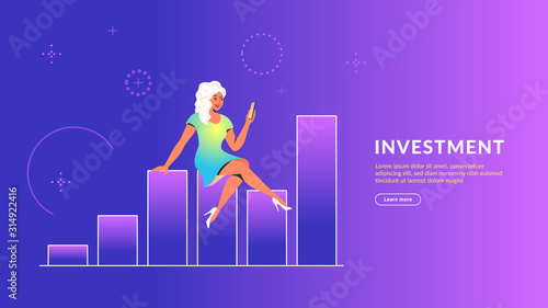 Woman using mobile app for online banking and investing