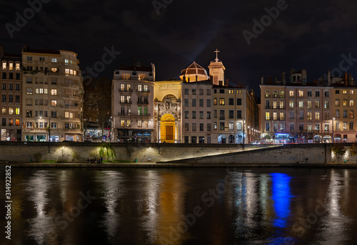 River in Lyon at night.