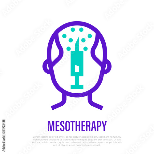 Mesotherapy: injection in bald place on human head. Hair loss treatment. Alopecia. Vector illustration.