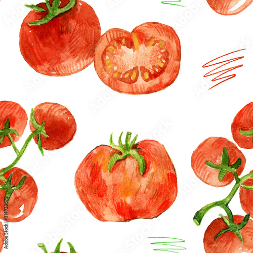 Watercolor pattern of tomatoes.