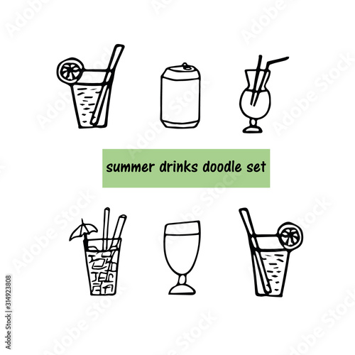 cocktails and drinks hand drawn set of elements for design in scandinavian style
