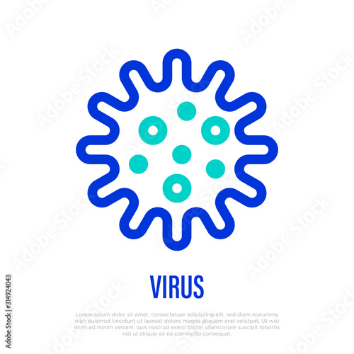 Virus thin line icon. Microscopic organism, bacteria, parasite or allergen. Vector illustration.