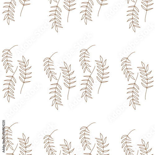 hawaiian outline. Leaf plant botanical floral foliage. Engraved ink art. Seamless background pattern. Fabric wallpaper print texture.