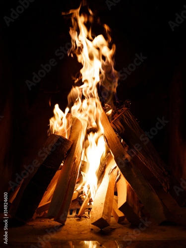 Fire burning in a fireplace 