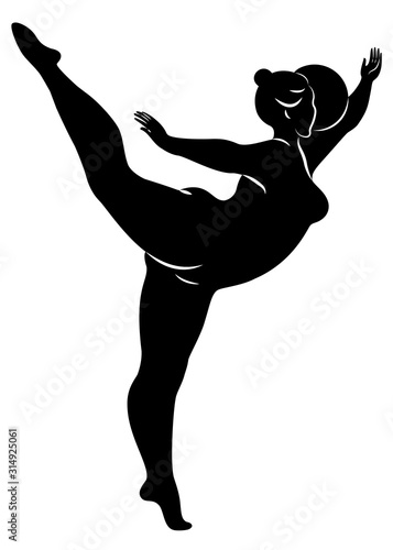 Gymnastics Silhouette of a girl with a ball. The woman is overweight, a large body. The girl is a full figure. Vector illustration