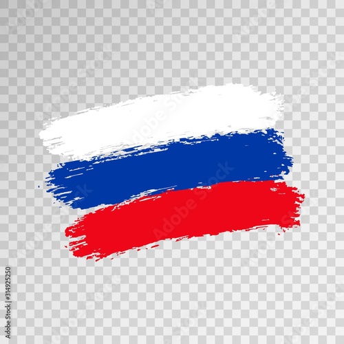 Vector Russian Federation flag isolated on transparent background. Hand drawn brush strokes Flag of Russia. Modern national concept. Icon  label  template  design element.