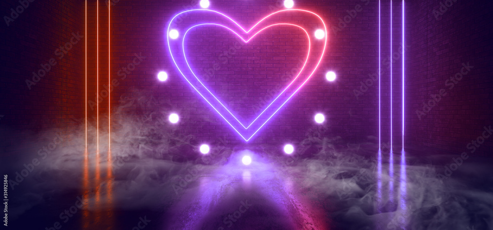 Smoke Sci Fi Futuristic Valentine Neon Laser Orange Purple Glowing Heart Love Sign On Brick Wall Concrete Grunge Floor Club Stage Night Dance Catwalk Vibrant Cyber 3D Rendering Smoke Sci Fi Futuristic Valentine Neon Laser Orange Purple Glowing Heart Love Sign On Brick Wall Concrete Grunge Floor Club Stage Night Dance Catwalk Vibrant Cyber 3D Rendering