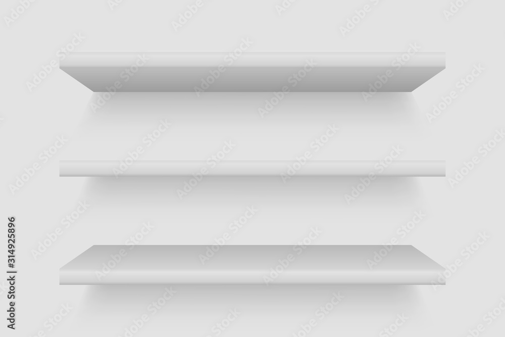 White shop shelves for product. Blank empty showcase. realistic bookcase store rack, shopping merchandise market products racks. Vector illustration mockap White shop shelves for product. Blank empty showcase. realistic bookcase store rack, shopping merchandise market products racks. Vector illustration mockap