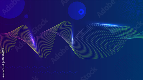 Sound wave with geometric figures in gradient dark blue background. Use for modern design, cover, template, decorated, brochure, flyer. © gunayaliyeva