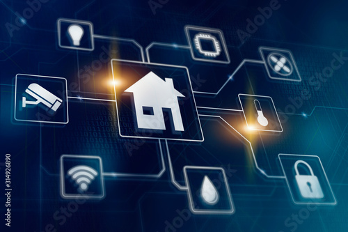 Smart home automated managment. Remote wireless house control. Smarthome technology icons.