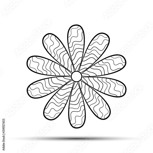 Black flower icon with ten petals on a white background