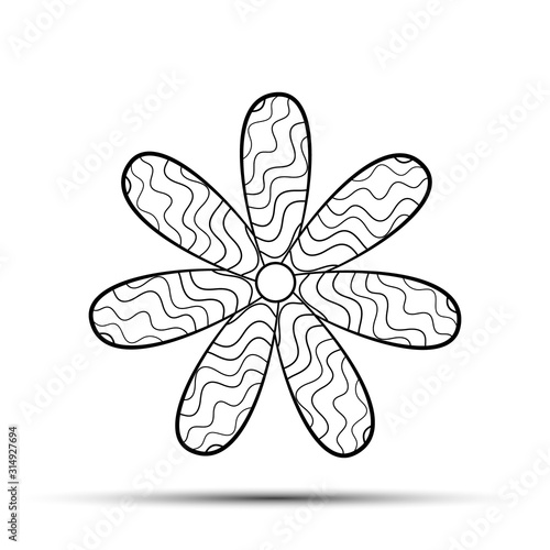 Black flower icon with 7 petals on a white background