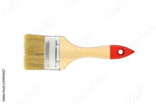 Paint brush with wooden handle isolated on white background