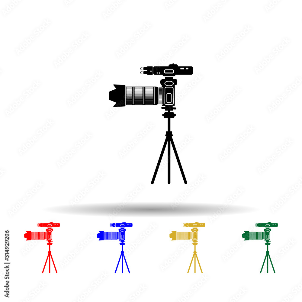 Photo camera multi color style icon. Simple glyph, flat vector of equipment photography icons for ui and ux, website or mobile application Photo camera multi color style icon. Simple glyph, flat vector of equipment photography icons for ui and ux, website or mobile application