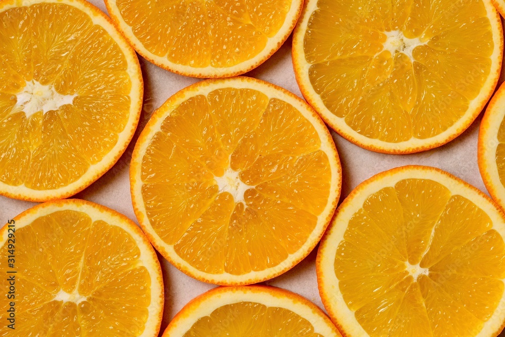 Ripe and juicy orange slices. Closeup Ripe and juicy orange slices. Closeup