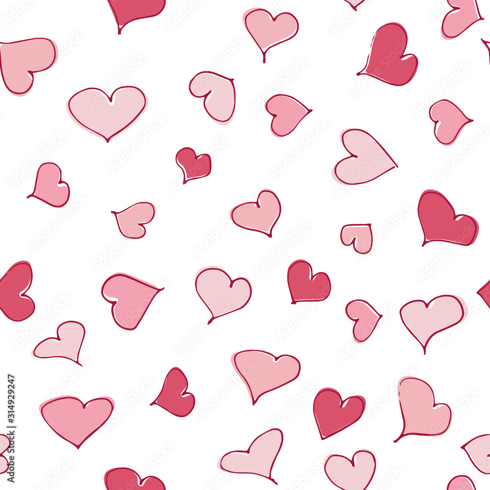 Red and pink hearts background. Valentines Day seamless pattern.