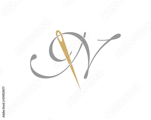 Letter N With Needle Logo Design Template 002