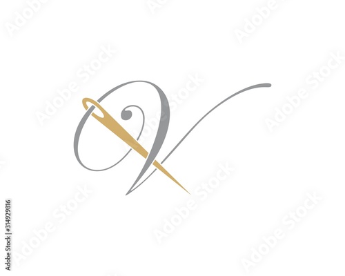 Letter V With Needle Logo Design Template 002