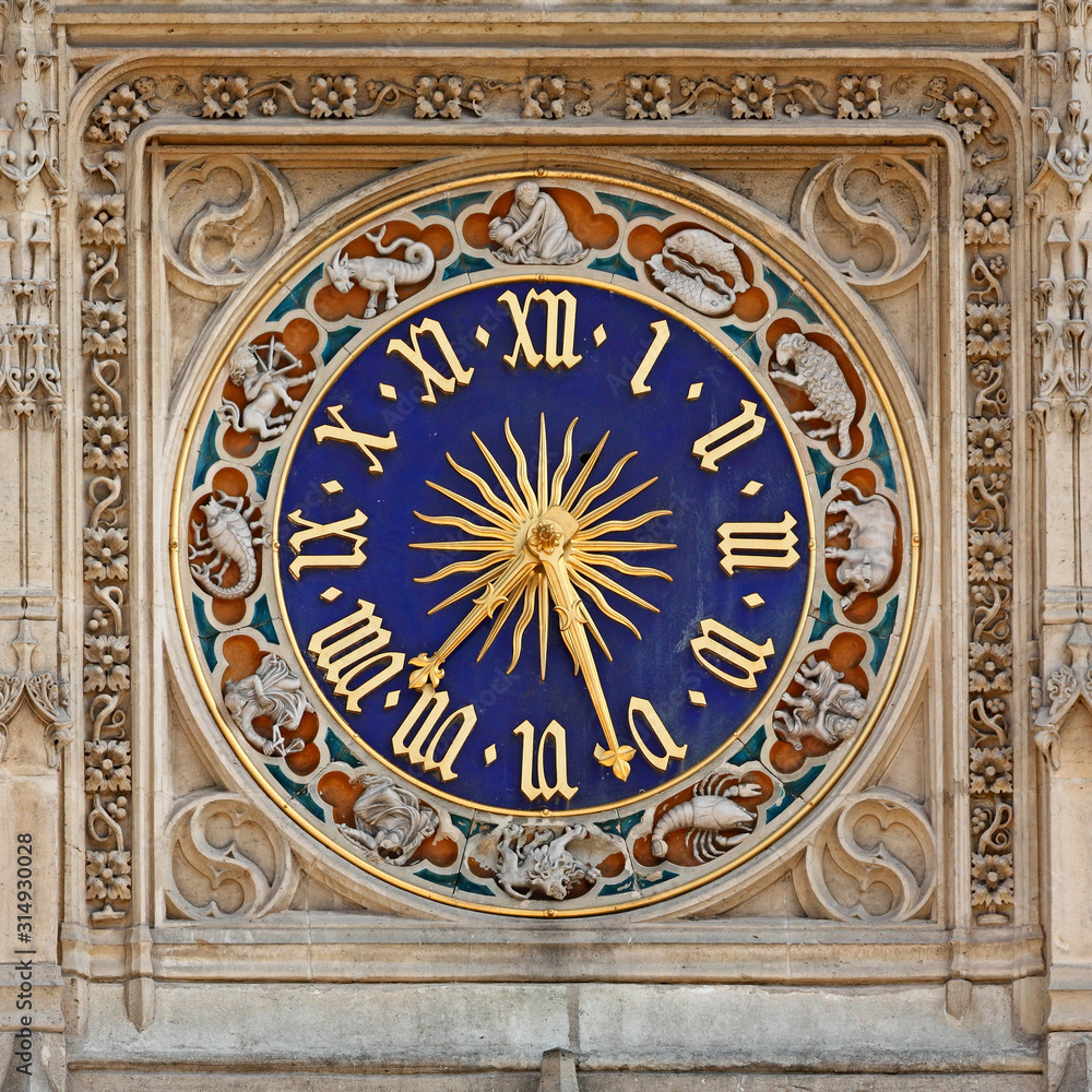 Clock at Saint Germain de l'Auxerois church in Paris.