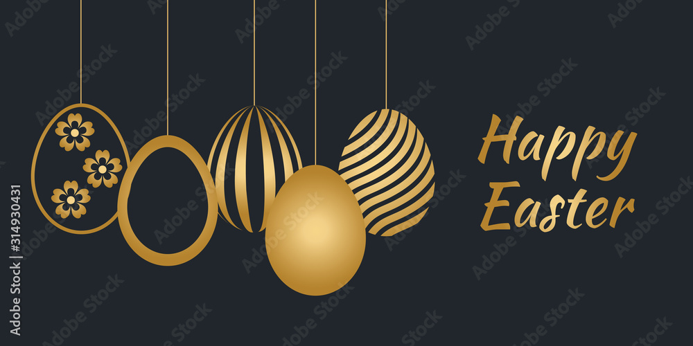 Happy Easter holiday gold colored banner